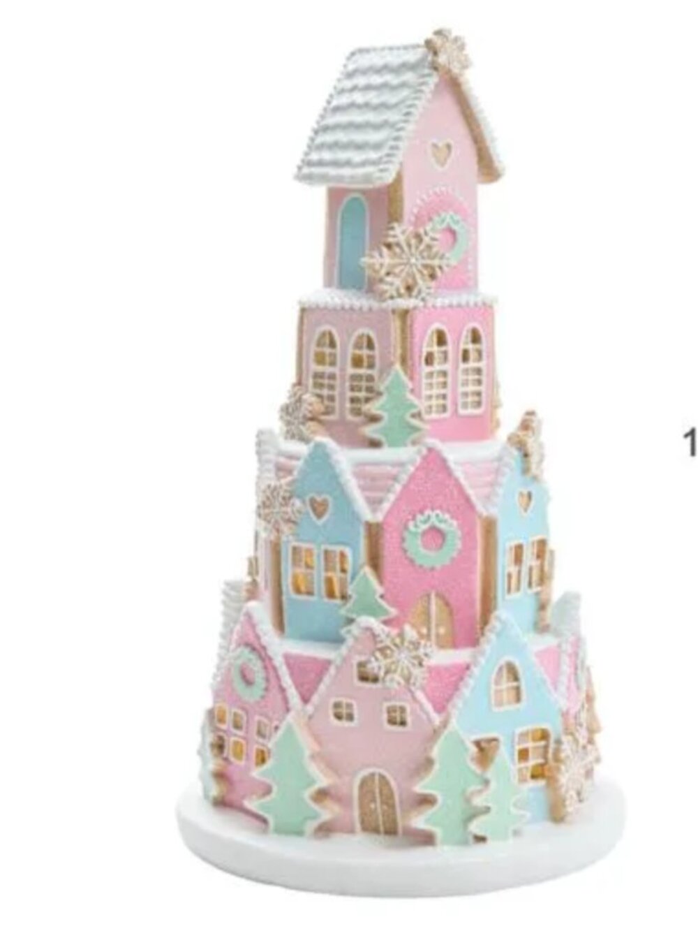 Christmas Holiday Pastel Pink LED Light Up Gingerbread House Stack 16" New